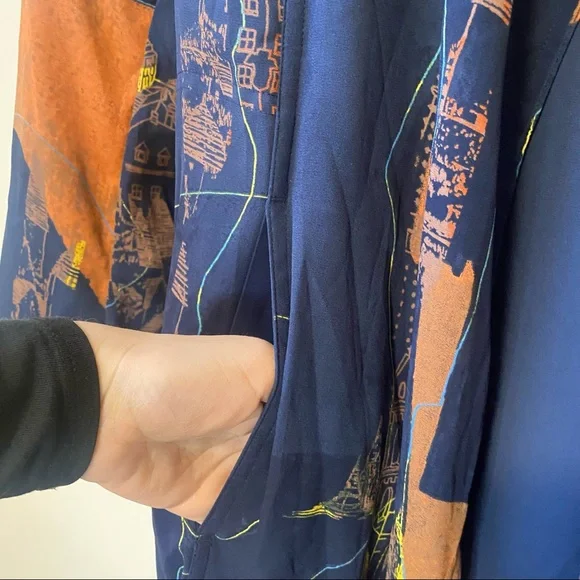 BABATON Anthro-like Duster Kimono Blazer Cardigan Trench Blue Orange sz XS - Picture 7 of 11